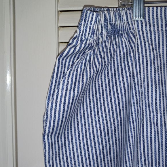 Allison Daley Capri Pants Size 24W Nautical Blue Stripe Criss Cross Pull On - Picture 2 of 8